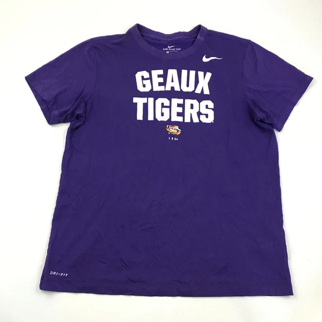 LSU Tigers Shirt Size Large L Nike Purple White Short Sleeve Dry Fit Tee NCAA