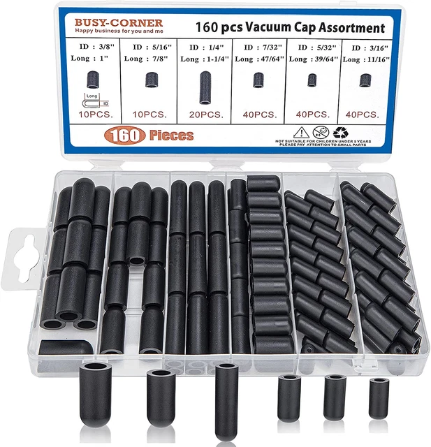 BUSY-CORNER 160 Pieces Vacuum Cap Assortment, Rubber,