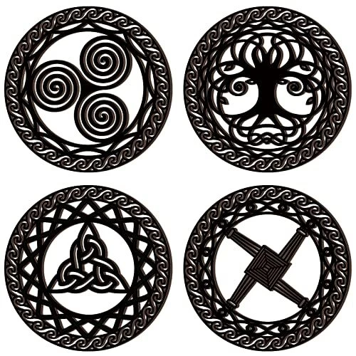 Celtic Symbol Wall Decor 4 Pcs Celtic Cross Knot Triple Spiral Symbol Wood Si...