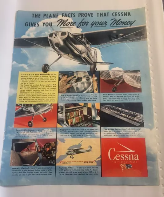Vintage Cessna Airplane Magazine Print Ad 1946