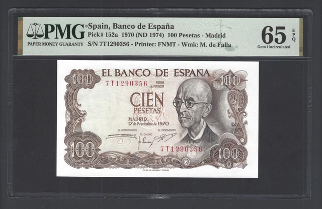 Spain 100 Pesetas 1970 (ND 1974) P152a Uncirculated Grade 65