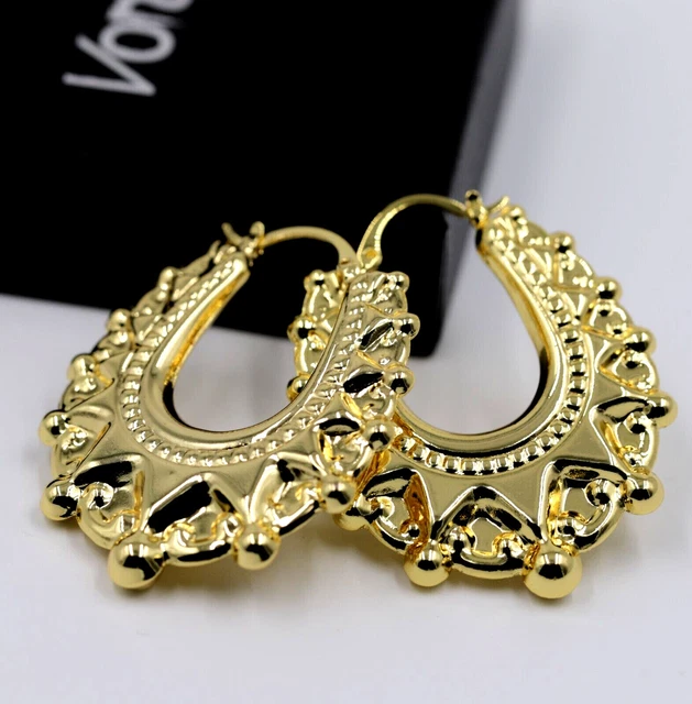 RX Jewellers Large Victorian 9ct Gold Filled Spiked Gypsy Creole Hoop Earrings