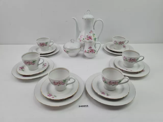 Kaffeeservice Porzellan Ilmenau Henneberg rosa Blumen & Goldrand DDR #240855