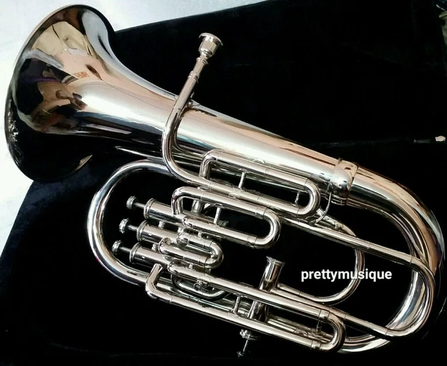 Euphonium 4 VALVE Horn IN Chrome Polish + Hard Cushions Box