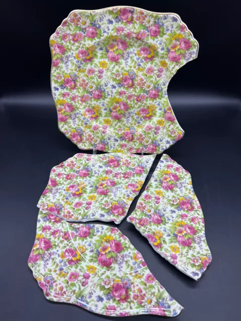 1940s Royal Winton Summertime Chintz BROKEN Square Dinner Plates for Art Project