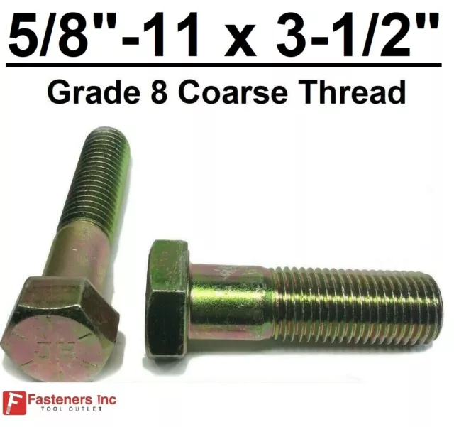 5/8-11 x 3-1/2" Hex Bolt Yellow Zinc Plated Grade 8 Cap Screw Coarse Thread