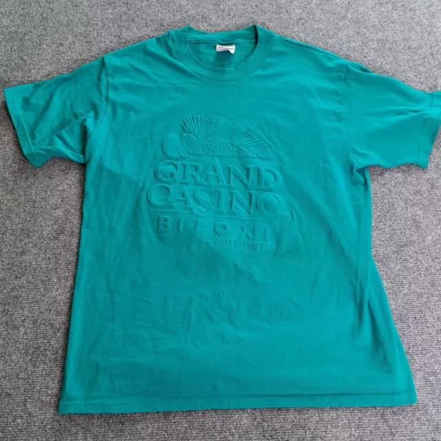 Vintage Grand Casino Biloxi Mississippi T Shirt Adult Large Teal Embroidered