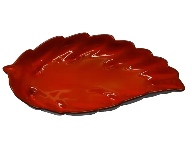 Vtg Frankoma Pottery Large Leaf Bowl Fall Dish 226 Bright Orange Brown Glaze 12"