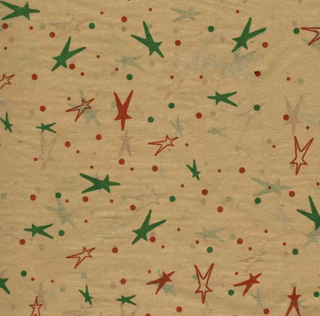 Primitive Red & Green Stars on Kraft Tissue paper # 930 ~ 10 Large Sheets