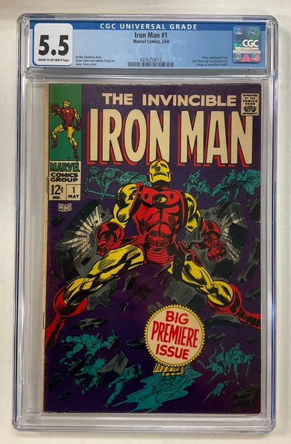 Invincible Iron Man #1 Marvel 1968 CGC 5.5 Cream to Off White Pages