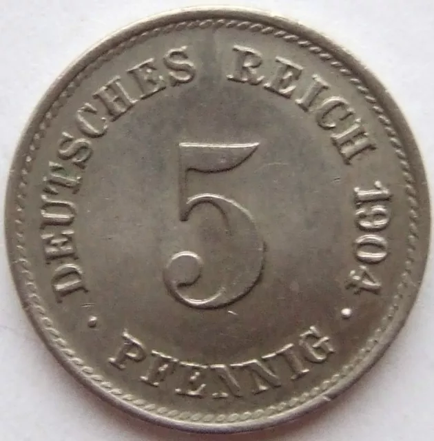 Münze Deutsches Reich Kaiserreich 5 Pfennig 1904 G in fast Stempelglanz