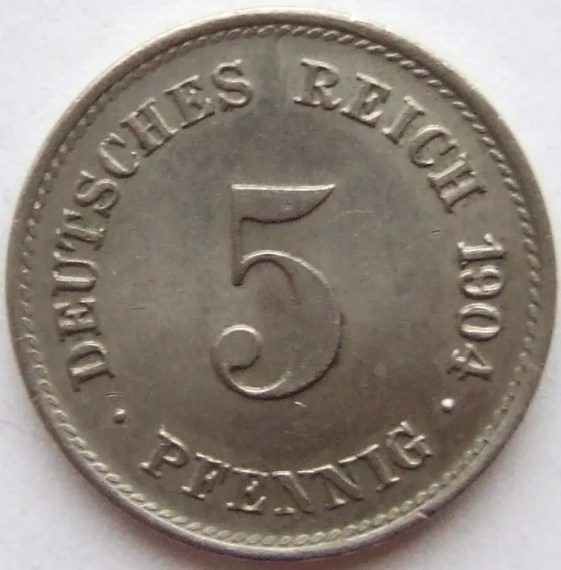Moneta Reich Tedesco Impero Tedesco 5 Pfennig 1904 G IN Uncirculated