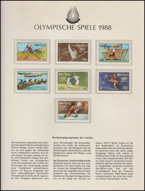 Olympische Spiele 1988 Seoul - Laos, 1 Satz Marken, Sportarten, postfrisch **