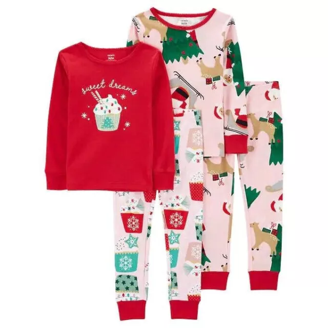 Carters Toddler Girls 4 Piece Cotton Christmas Pajama Set - Size 2T,  NWT