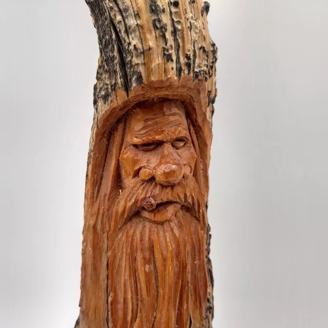 Jack Portice Signed Hand Carved Wood Old Man Face Spirit Carving Sculpture 14.5"