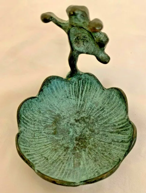 Green Cast Metal 3" Frog Figurine Marked SPI