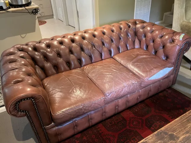 GENUINE LEATHER MORAN CHESTERFIELD 3 Seater Couch Sofa Lounge