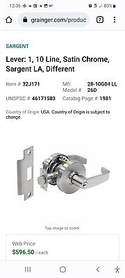 NEW Sargent 10G04 Assa Abloy Heavy Duty Chrome Cylindrical Passage Lever