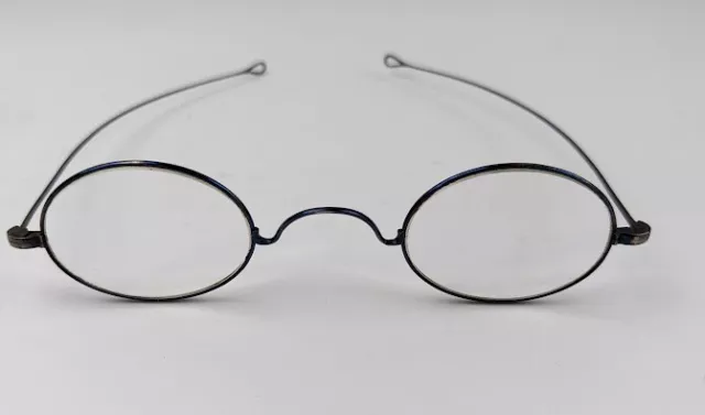 Antique 19th C. Civil War Era Blue Gun Steel Eye Glasses +3.00 Spectacles + case