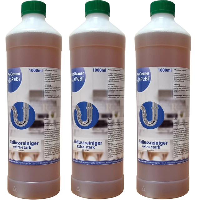 3x Abflussreiniger Flüssig Extra Stark – 1 Liter Rohrfrei Gegen Haare & Fette, Made In Germany