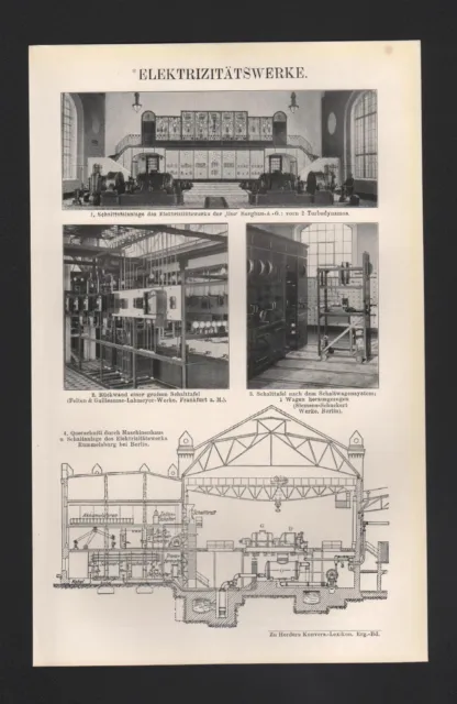 Lithografie 1910: Elektrizitätswerke. Ilse Bergbau AG Felten & Guilleaume-Lahmey