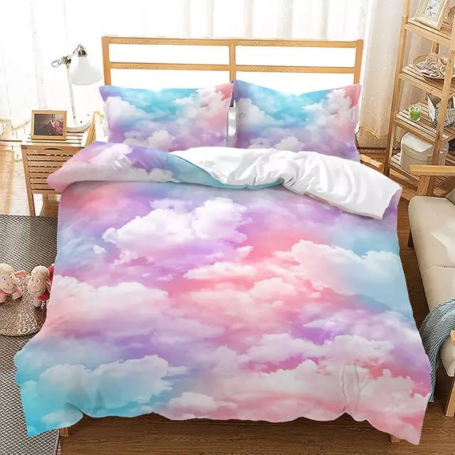 Rainbow Color Cloud Duvet Cover Doona Cover Double Queen Bedding Set Quilt Cover