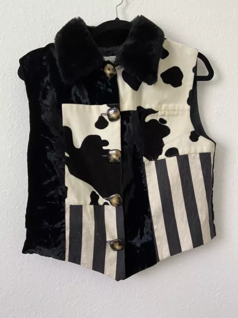 1980s Vintage Faux Fur and Cow Print Vest