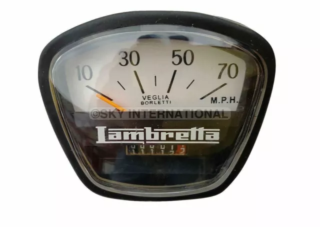 New Lambretta Speedo Meter 10-70 Mph Black For Gp Li Sx Tv