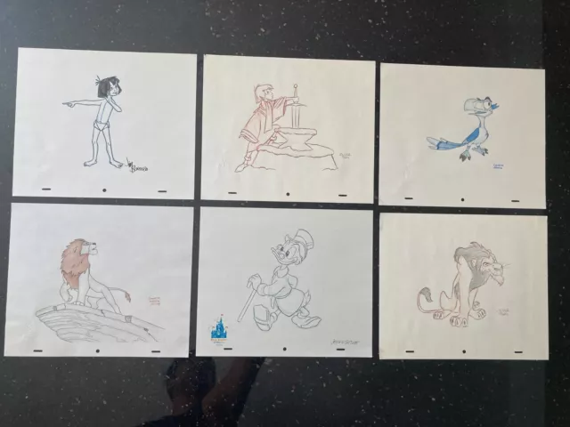 Lot of 6 Vintage Disney World Animators Drawings Signed Etches Itson Bonsero