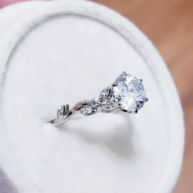 Vintage Engagement Ring Bridal 2 Ct Round Diamond 14K White Gold Finish Size J-T