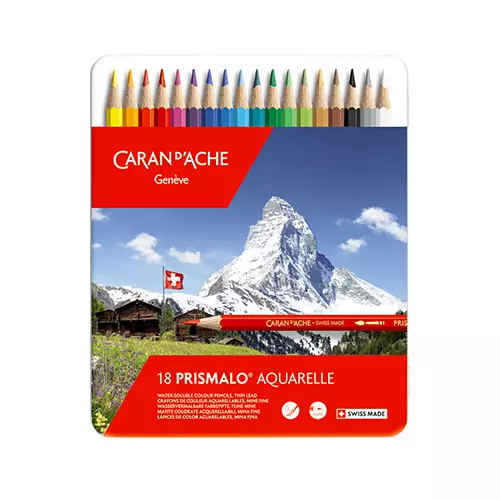 Caran D'Ache Prismalo Farbe Stift 18 Dose Set Aquarelle Aquarell Künstler Neu