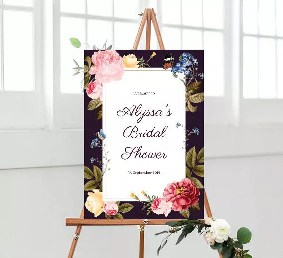 Printable Custom Bridal Shower/Baby Shower WELCOME SIGN vintage rose butterflies