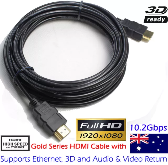 HDMI Cable V1.4 3D High Speed with Ethernet HEC Full HD 1080p Gold Plated 5M AU