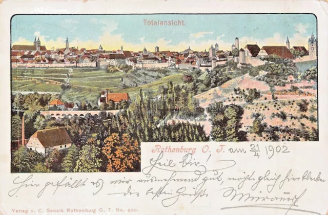 Rothenburg Ob Le Tauber 'Bavaria' Allemagne ~Totalansicht ~ 1902 C Schalk