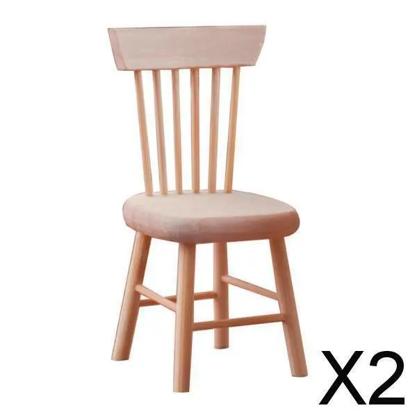 2X Dollhouse Miniatures Furniture Wooden Unpainted Mini Chair Decor Photo Props