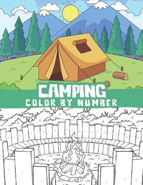CAMPING COLOR BY number coloring book: Hiking scenes, Outdoor ...