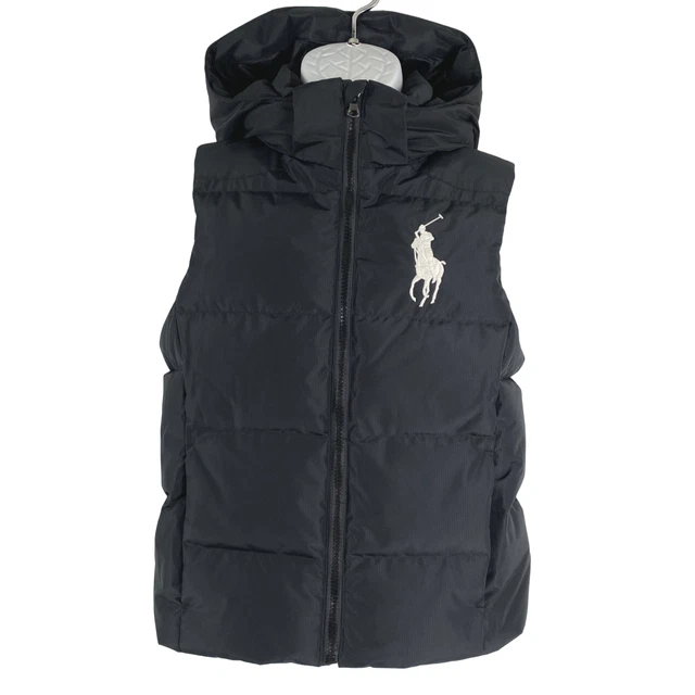 Polo Ralph Lauren Down Puffer Vest Jacket Boy's Medium Black Hooded CJ-1175