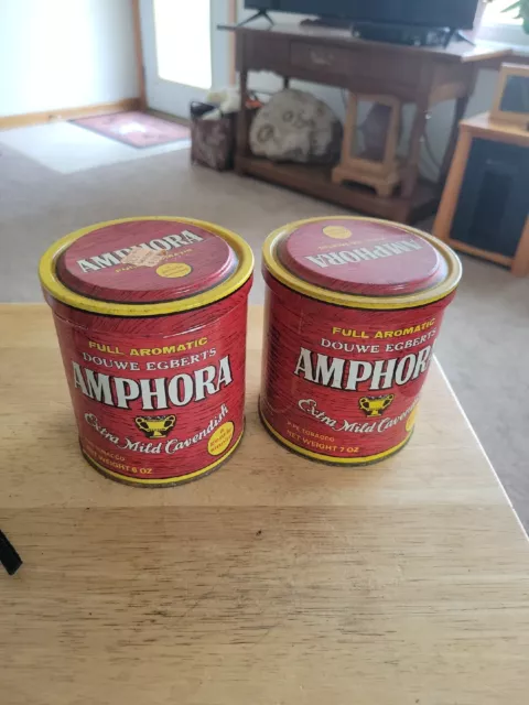 Vtg  Lot of 2 Douwe Egberts Amphora Extra Mild Cavendish Tobacco Tin 6 & 7 oz