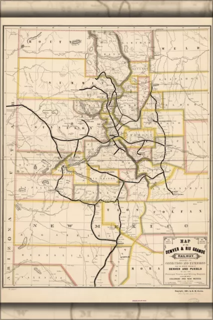 Poster, Many Sizes; Map Of Denver & Rio Grande Railroad Colorado 1881