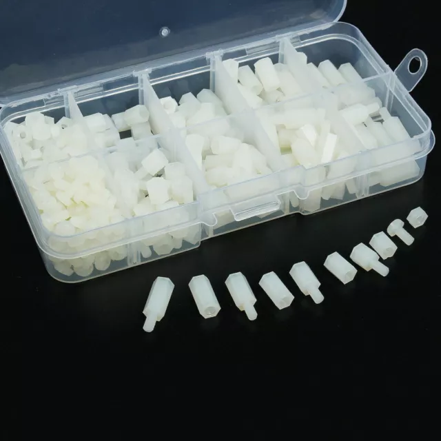 300PCS Hex M3 Nylon Standoff Spacers Screw Nut Male-Female Kit White with Box ST