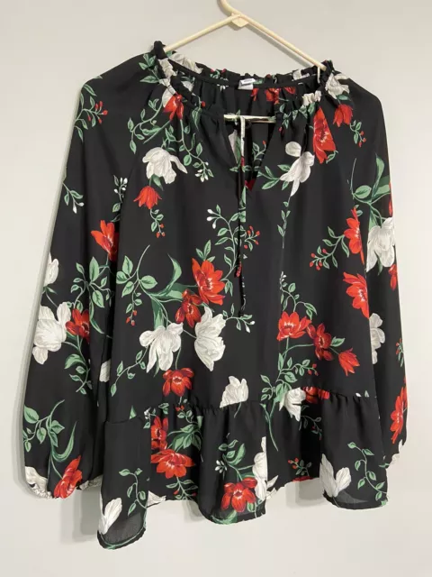 Old Navy Black Floral Peasant Top womens medium