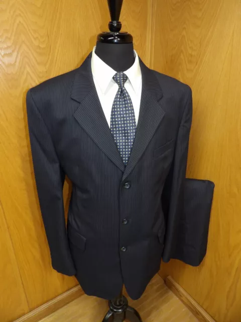 MERONA MENS Suit 46r 40 X 31 Navy Blue Pinstripe Poly Rayon T#8 $39.99 ...