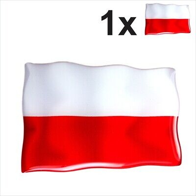 1x Poland Polish Polska waving flag 3D Domed Gel STICKER Resin Decal Badge