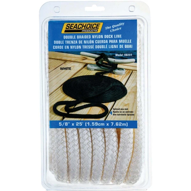 Seachoice 5/8 In. x 25 Ft. White Double Braid Nylon Dock Line 40251 Seachoice