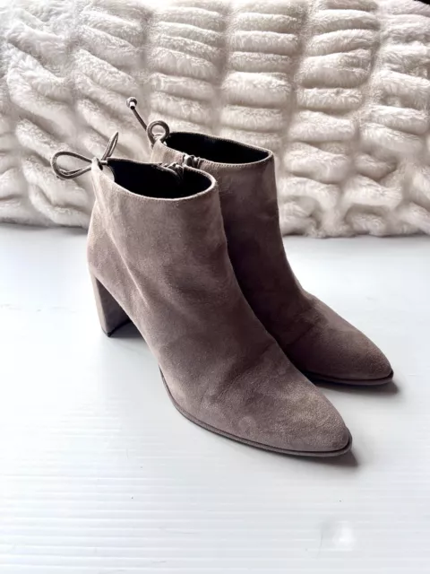 Stuart Weitzman Gray Suede Leather Block Heel Tie Back Lofty Booties US7.5 EU38