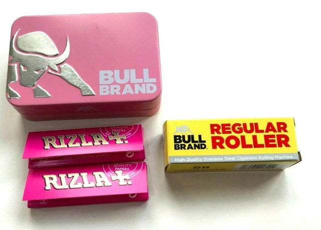 bull brand tobacco tin BULL BRAND TOBACCO TIN Pink 1oz 2 RIZLA Pink Booklets and Rolling Machine  £6.99