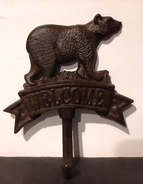 Bear Cast Iron Coat/Hat Hook "Welcome"  6" x 7"