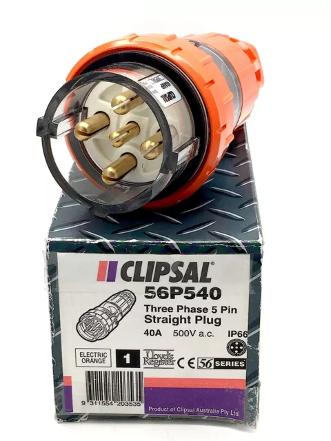 Clipsal 56P540 EO Straight Plug 5 Pin Round 40A 500VAC 56 Series