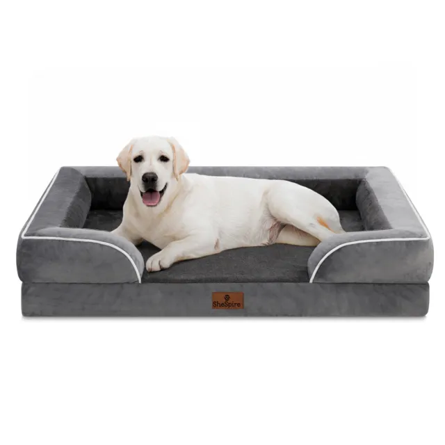 Dark Gray Dog Bed Orthopedic Memory Foam Waterproof Sofa Removable Bolster Cover