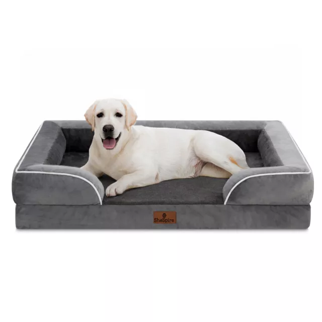 Dark Gray Dog Bed Orthopedic Memory Foam Waterproof Sofa Removable Bolster Cover